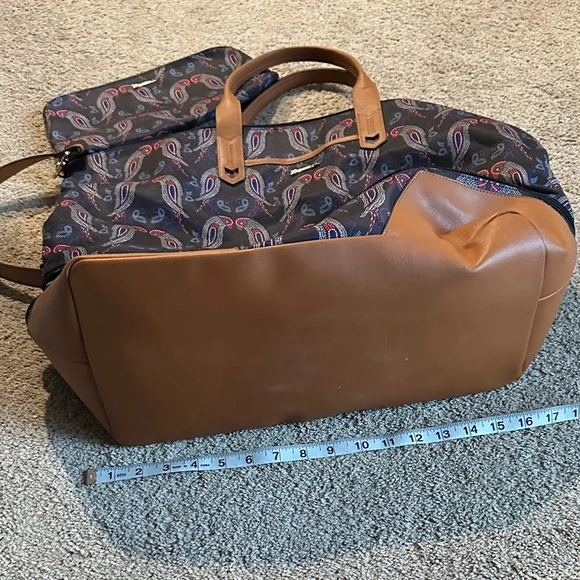 Stella & Dot getaway weekender set Navy Paisley Travel Bag with Brown Trim - Picture 9 of 11